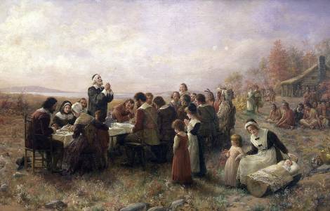 The First Thanksgiving at Plymouth, oil on canvas by Jennie Augusta Brownscombe (1914)